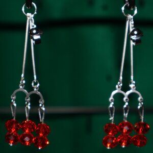 Handmade Clip-On Earrings - BEAUTIFUL 12 8mm Red Crystal Beads - CFH 22